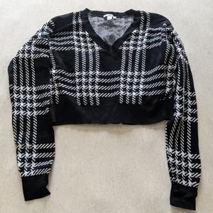 Bar III Black & White Plaid Crop Sweater - Size XS